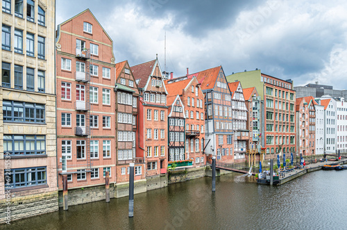 Buildings along a canal in Hamburg, Germany