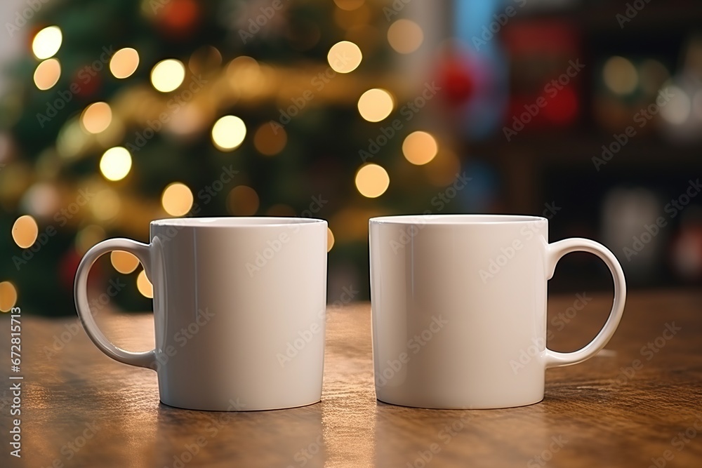 Mockup template of two white blank coffee mugs,Generative Ai Mockup template of two white blank coffee mugs,Generative Ai