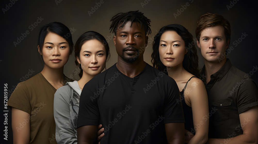 A diverse ensemble of five individuals in their 30s, showcasing multicultural unity A diverse ensemble of five individuals in their 30s, showcasing multicultural unity