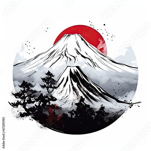 Fuji mountain in black and red