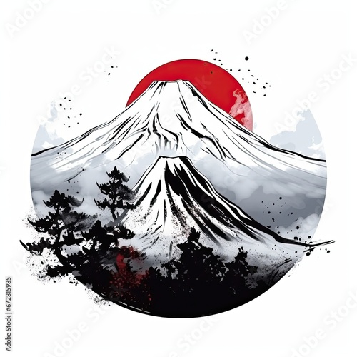 Fuji mountain in black and red photo