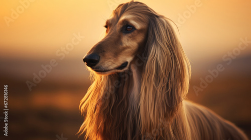 A captivating Afghan Hound portrait portrays this breed's majestic and elegant demeanor.