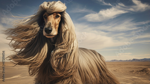 The Afghan Hound's portrait reflects the breed's timeless beauty and regal allure.
