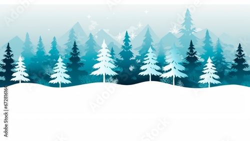 minimalist green and white christmas background line art illustration with trees, snow and stars, Xmas card background banner, copy space for text © XC Stock