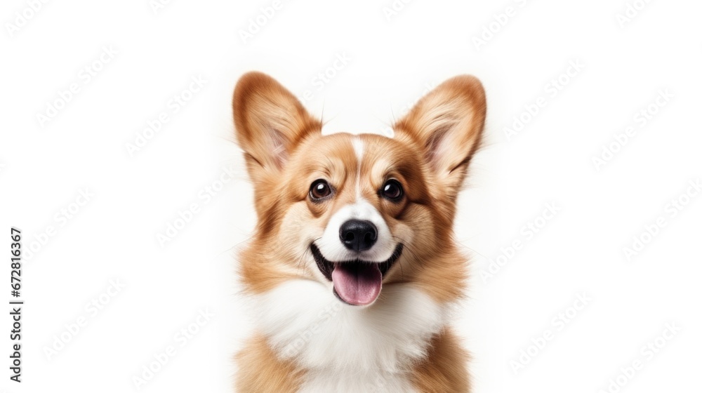 A jolly Corgi, pure and simple against a white backdrop A jolly Corgi, pure and simple against a white backdrop