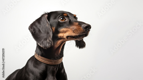 A dog's endearing face on a white backdrop, an ideal image for any project. © Valeriia