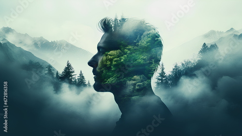 portrait of a person in fog with a mind full of nature, call of nature poster