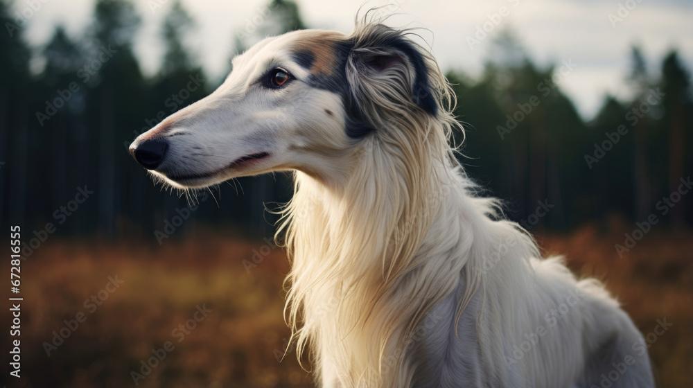 Russian Borzoi's portrait captures the breed's grace and beauty, a symbol of aristocratic elegance. Russian Borzoi's portrait captures the breed's grace and beauty, a symbol of aristocratic elegance.