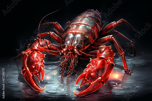 Insect, bug, light, magic, totem, crayfish, food, isolated, animal, seafood, claw, lobster, crustacean, shrimp, crab, white, scorpion, shellfish, river, crawfish, black, sea, red. Generative AI