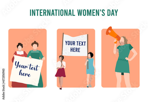 Journée internationale des droits des femmes. Illustrations vectorielles pour le 8 mars. manifestation féminisme et sororité. Modèles vectoriels pour cartes, affiches, dépliants et autres utilisateurs