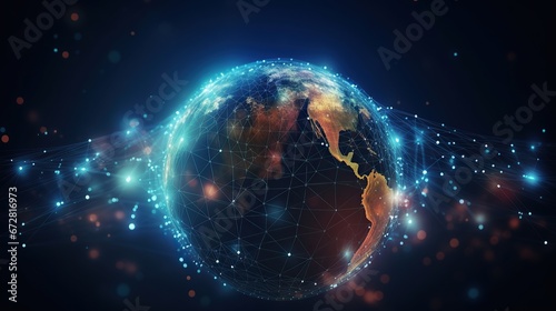 Big data abstract background with planet Earth. Futuristic technology network concept. Global database visualization. photo
