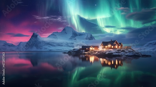 Polar lights over an Arctic village