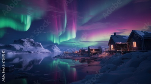Polar lights over an Arctic village