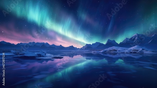 Polar lights reflecting off a frozen lake © Jane Kelly