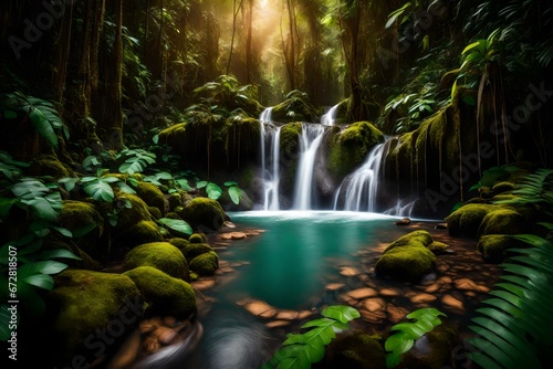 waterfall in the jungle © zooriii arts