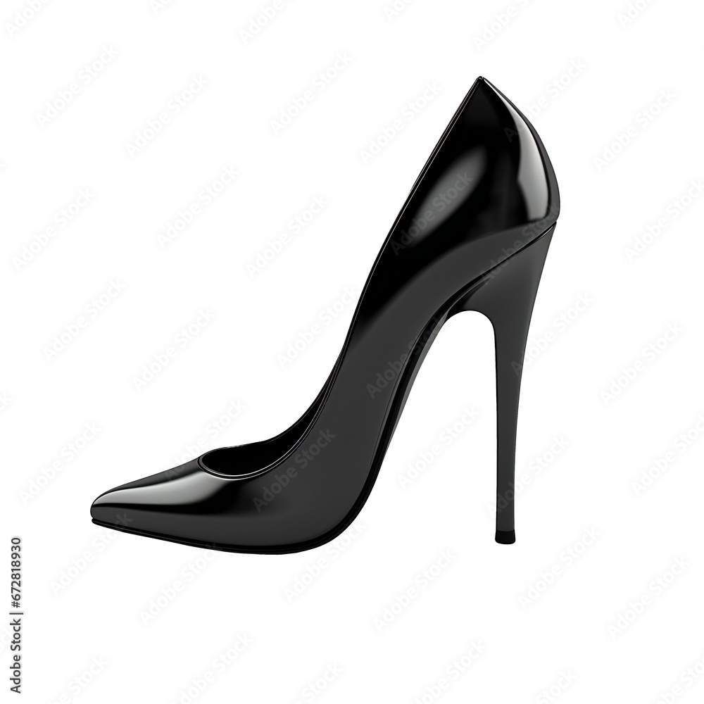 Black realistic 3D high-heeled shoe on a transparent background. generative AI Black realistic 3D high-heeled shoe on a transparent background. generative AI