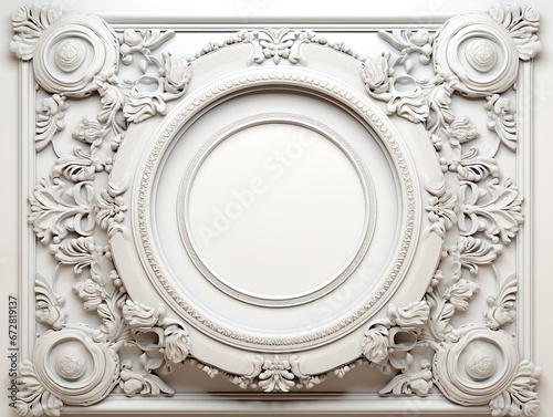 cornice rotonda bianca in stile barocco su sfondo bianco , ideale per inserimento foto, facilmente scontornabile photo