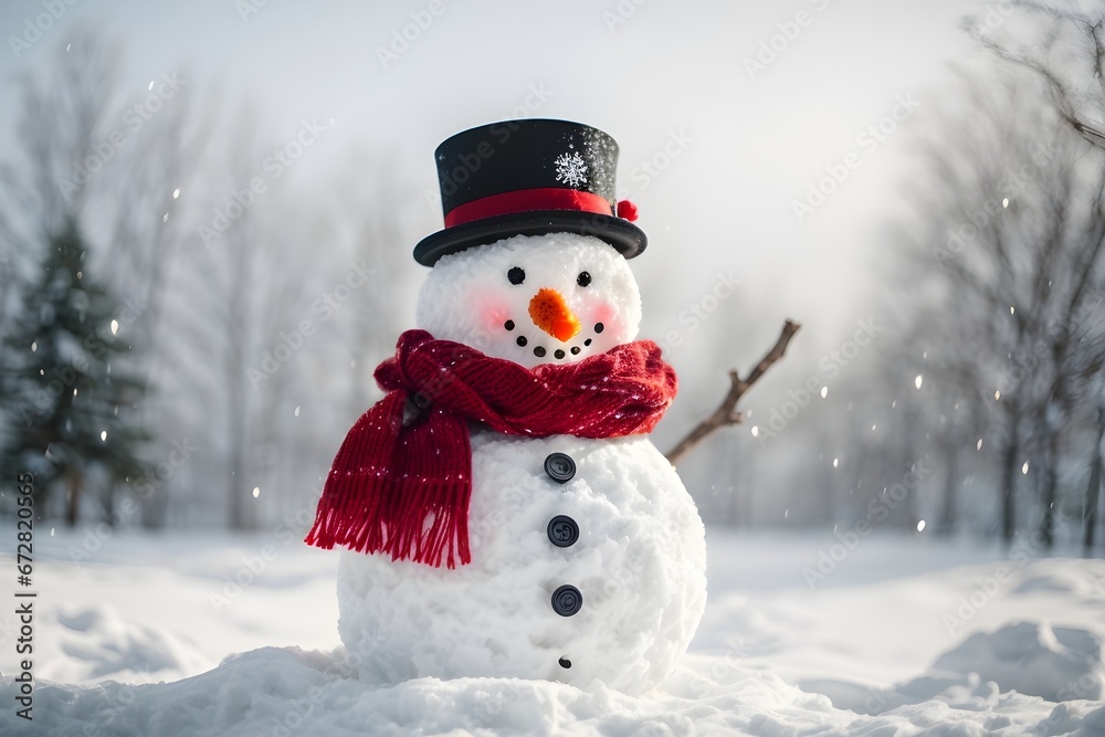 Snowman with hat. Generative AI.
