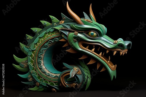 Chinese Happy New Year. Year of Dragon. Symbol of New Year. The fabulous green wooden dragon is the symbol of 2024 New Year