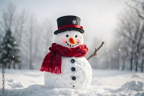 Snowman with hat. Generative AI. © Jolie