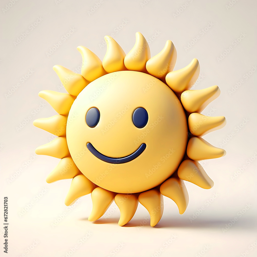 Font View of 3d Smiley Sun with simple background