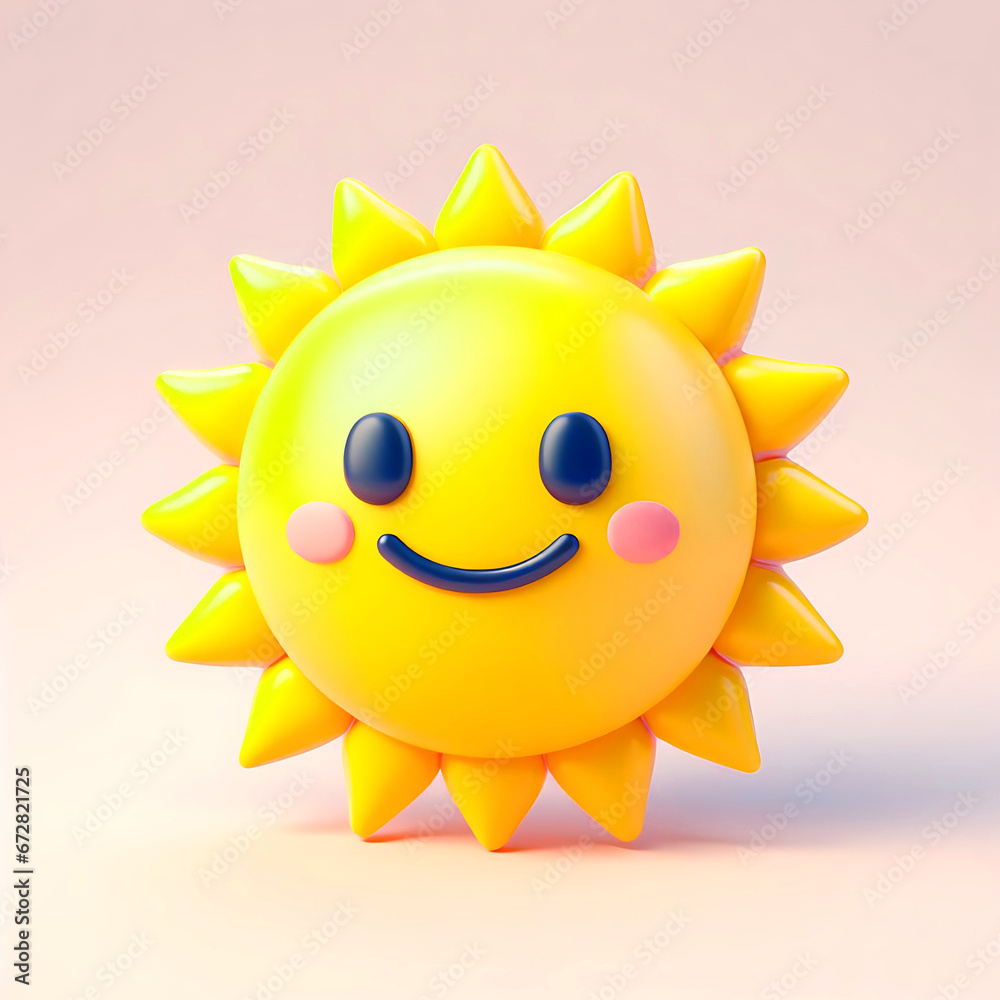 Font View of 3d Smiley Sun with simple background