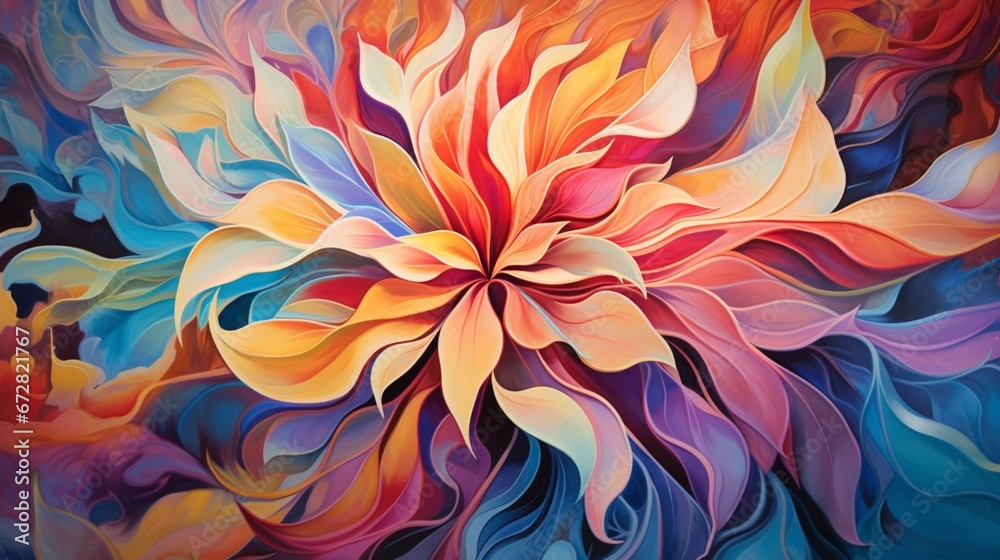 A hypnotic, abstract design that unfolds like a burst of colors in full bloom. A hypnotic, abstract design that unfolds like a burst of colors in full bloom.