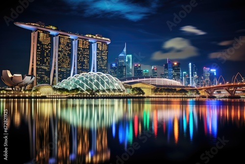 Marina Bay Sands in Singapore at night, Marina Bay area at night, Singapore, AI Generated