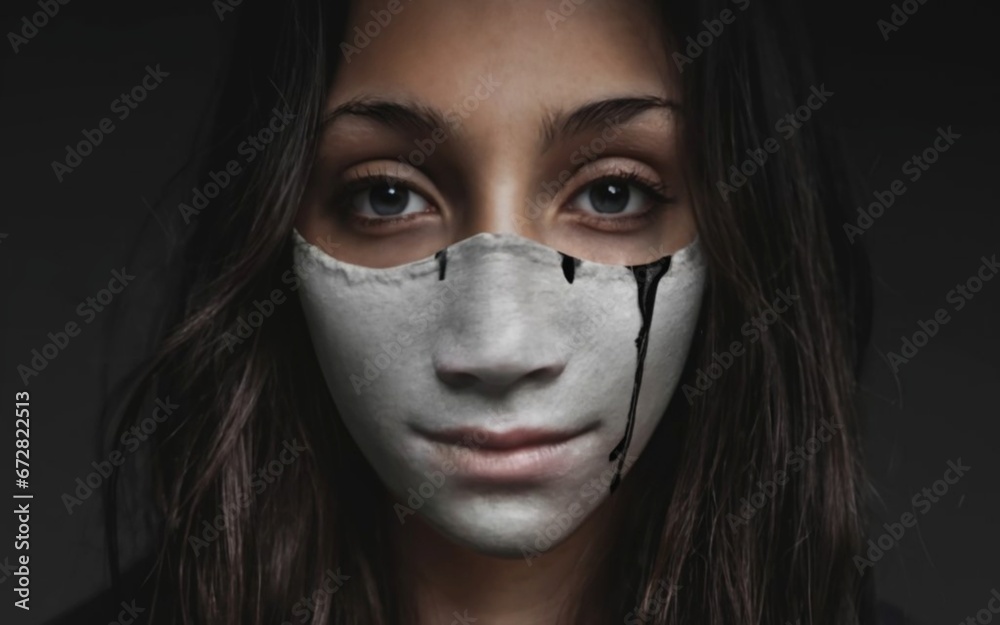 Concealed Emotions: A serene mask hides tears and despair, a powerful symbol of inner struggles. Concealed Emotions: A serene mask hides tears and despair, a powerful symbol of inner struggles.
