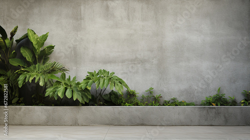 Betonwand mit grünen Pflanzen Architektur Design photo