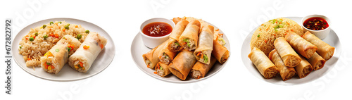 set of fried rice with egg rolls