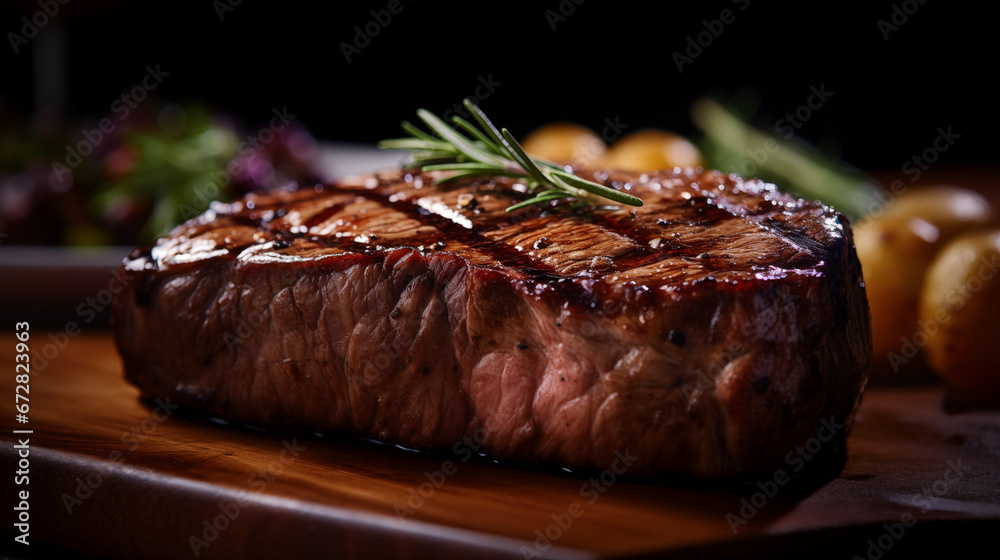 Succulent Grilled Steak on Wooden Platter Succulent Grilled Steak on Wooden Platter