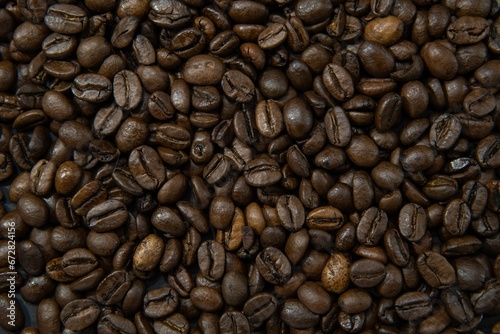 Closeup shot of roasted coffee beans photo