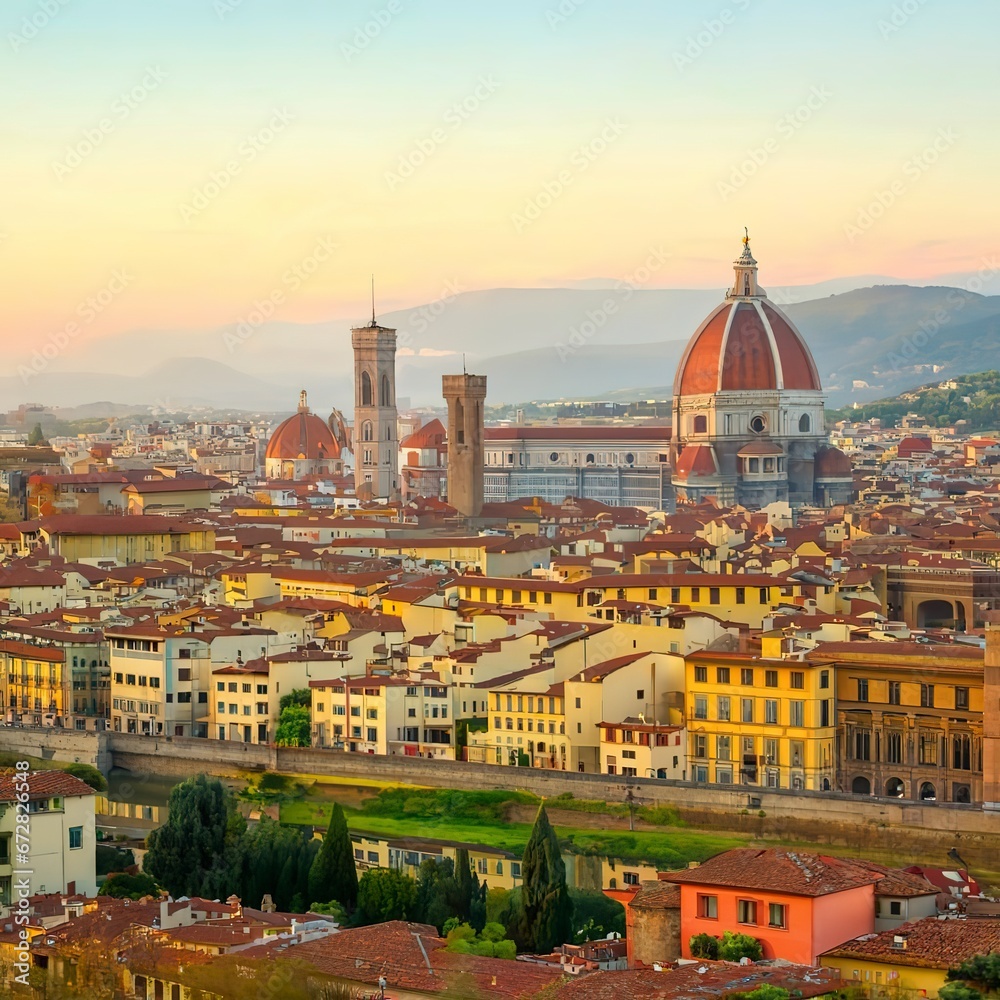 Florence city downtown skyline cityscape of Tuscany Italy at sunset