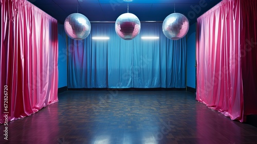 70s disco stage with red curtains photo