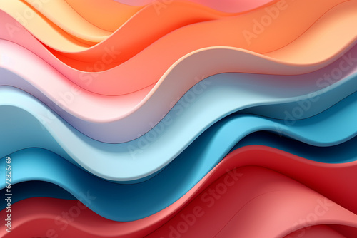 3d rendering of abstract background with wavy lines in orange and blue colors