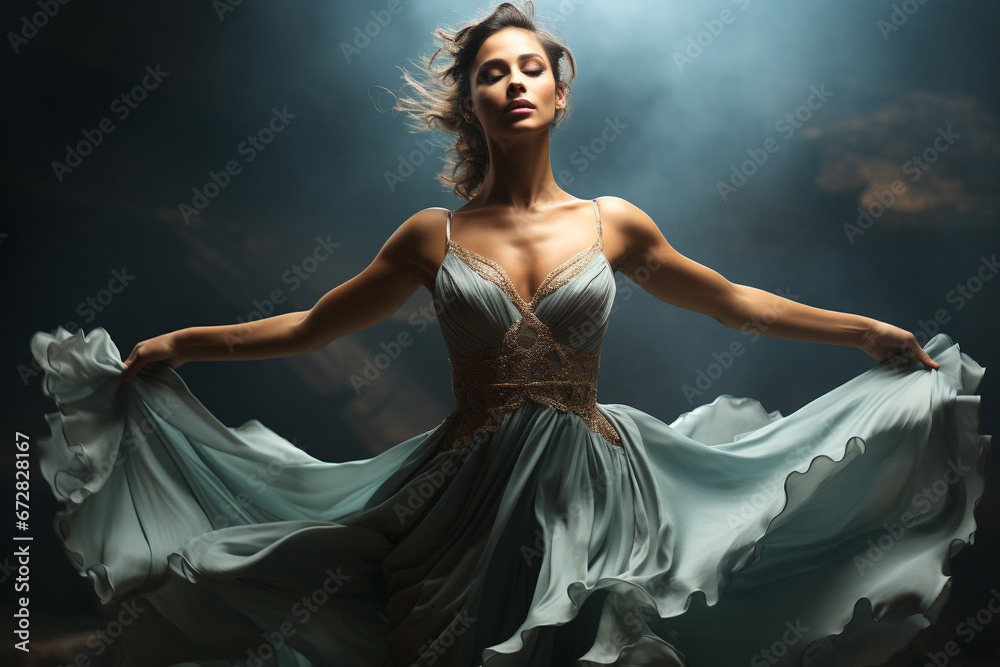 Grace and elegance come to life in this stunning concept of a young ballerina girl dance. Ai generated - obrazy, fototapety, plakaty 