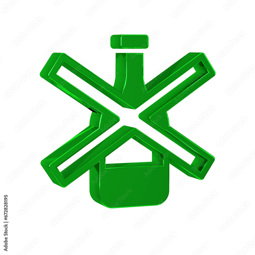 Green No alcohol icon isolated on transparent background. Prohibiting alcohol beverages. Forbidden symbol with beer bottle glass. Green No alcohol icon isolated on transparent background. Prohibiting alcohol beverages. Forbidden symbol with beer bottle glass.