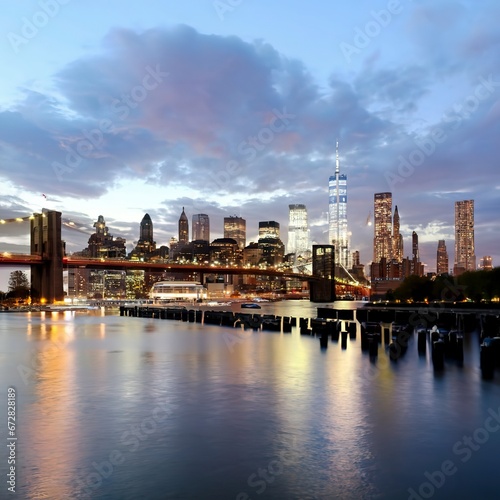 New York City skyline. Manhattan Skyscrapers panorama view from Brooklyn