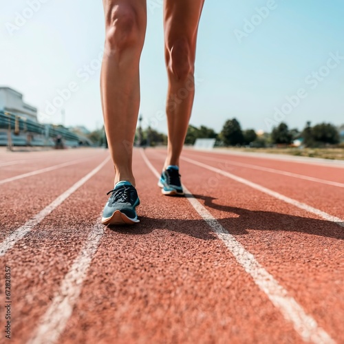 Ready to run. Close-up image of woman in sports shoes standing in starting line
