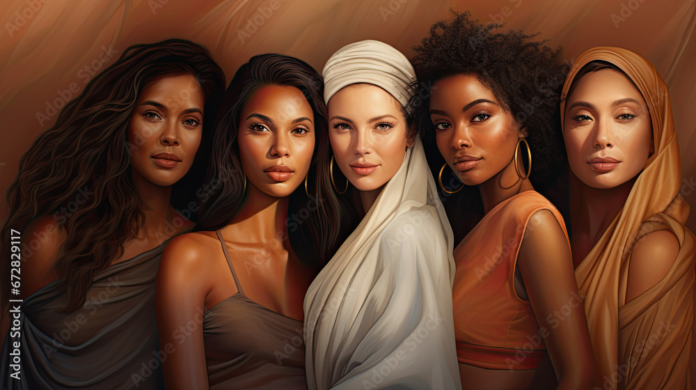 Obraz premium Portrait of Diverse, Beautiful Women Showcasing Natural Beauty and Glowing Skin