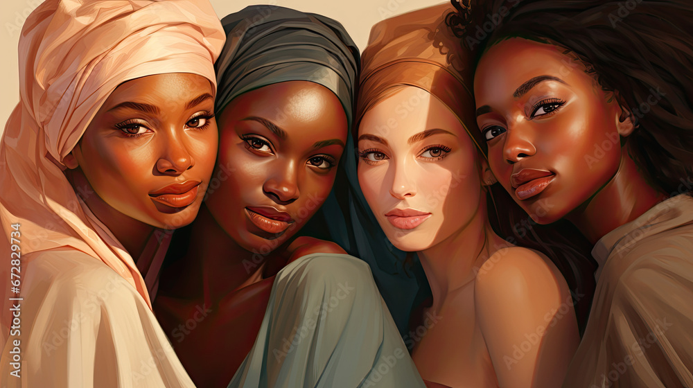 Portrait of Diverse, Beautiful Women Showcasing Natural Beauty and Glowing Skin Portrait of Diverse, Beautiful Women Showcasing Natural Beauty and Glowing Skin