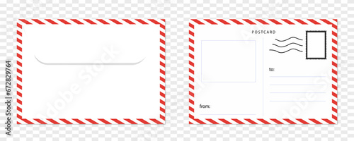 White mailing envelope vector realistic mockup template. Isolated on transparent background. Postcard design. EPS 10