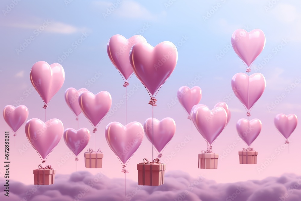 Birthday celebration with heart balloons  gift boxes on pink backgroundits a boy concept.