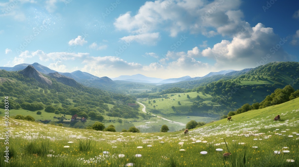 A spring landscape on the hills.