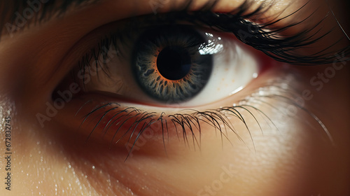 macro, close up of beautiful woman eye iris with natural make-up