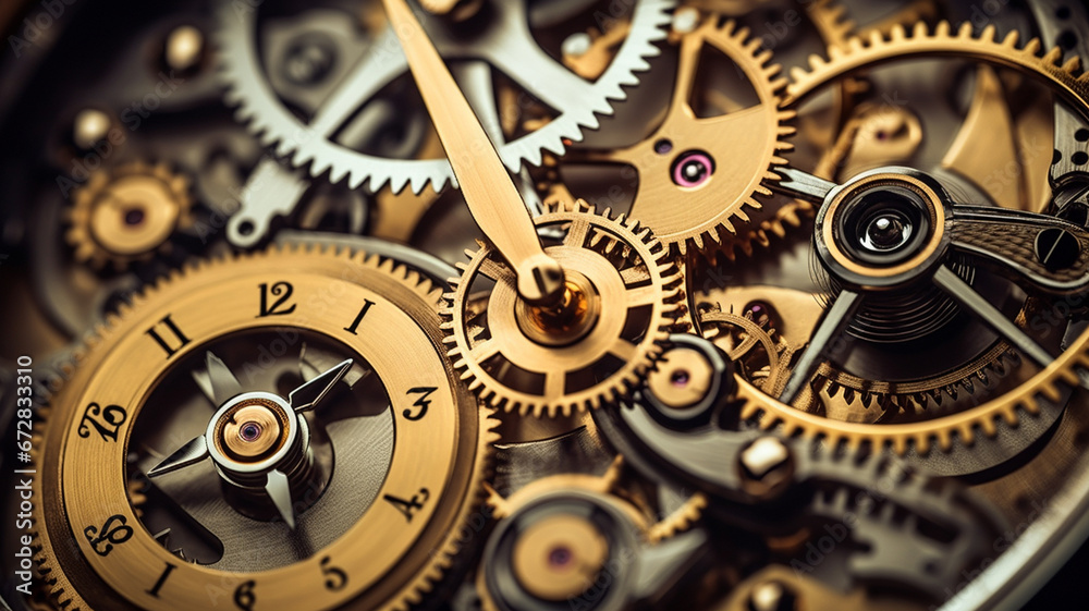 close up of a mechanical mechanism with clock