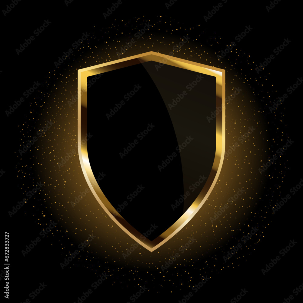 Shield Shape with Gold Gradient. Sheild security and guarantee symbol vector design element - obrazy, fototapety, plakaty 