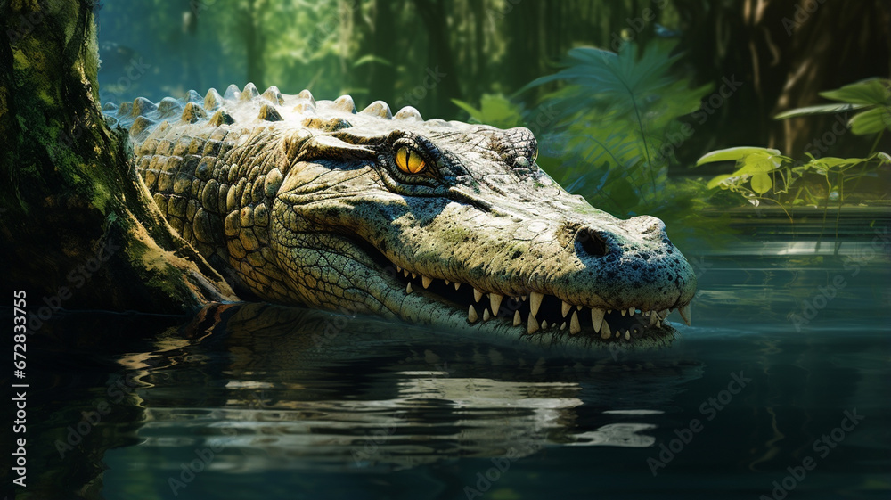 Fototapeta premium Crocodile on the surface of the water