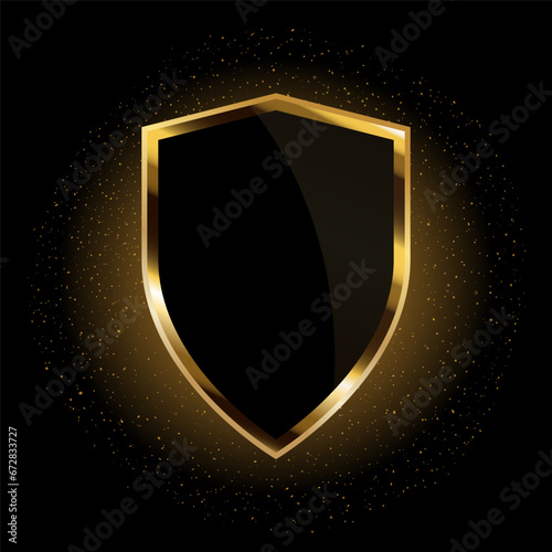 Shield Shape with Gold Gradient. Sheild security and guarantee symbol vector design element photo